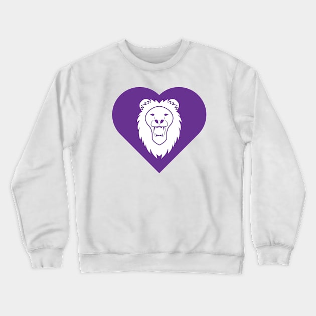 Lion Mascot Cares Purple Crewneck Sweatshirt by College Mascot Designs